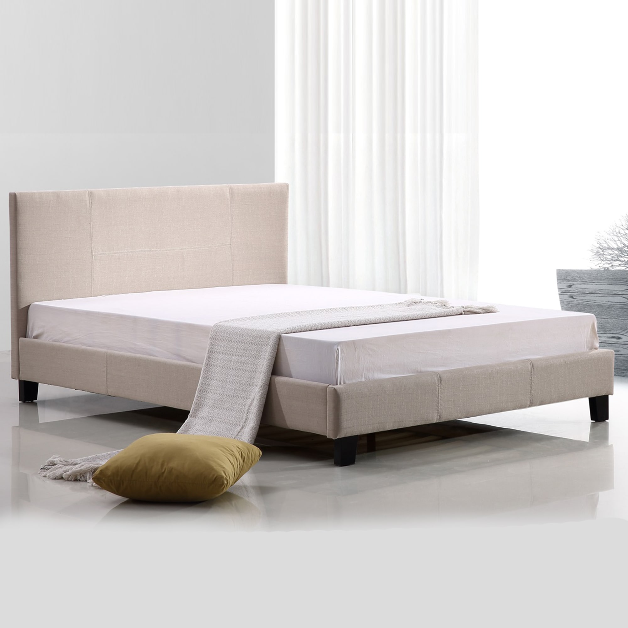 Double Linen Fabric Bed Frame Beige Buy Double Bed Frame 135288