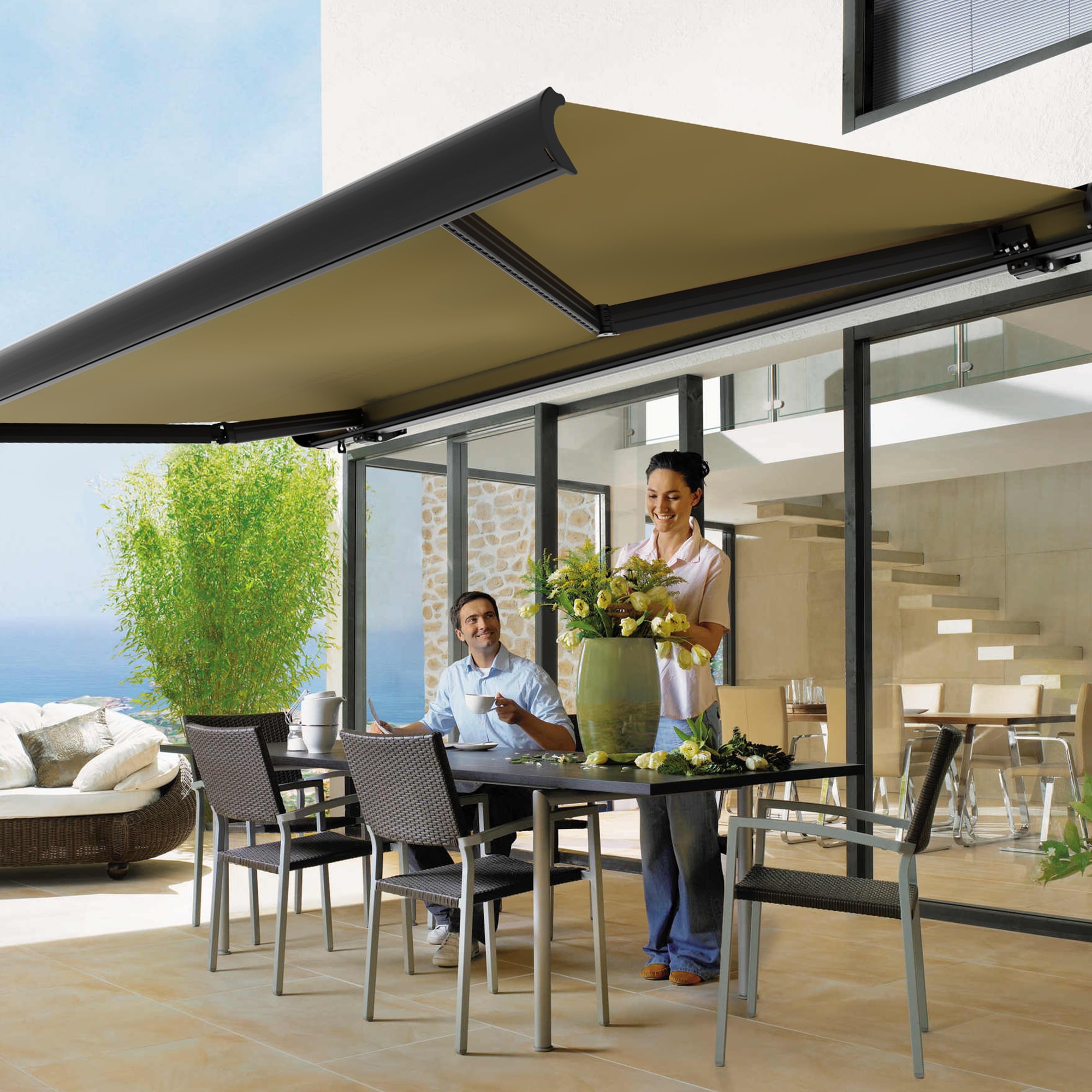 5.0m x 3.0m Retractable Folding Arm Awning Heavy Duty Full Cassette