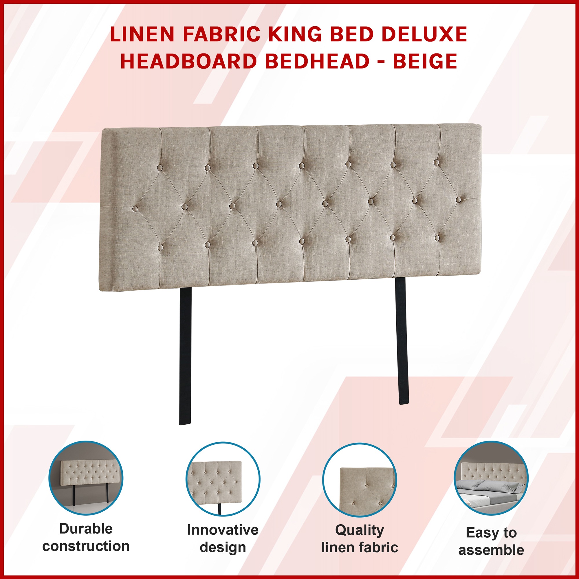 Linen Fabric King Bed Deluxe Headboard Bedhead Beige Buy King Size