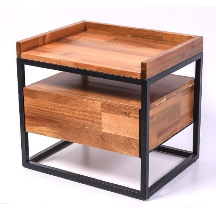 Lovie acaia wood bedside table with metal frame in natural Buy Bedside Tables 206100