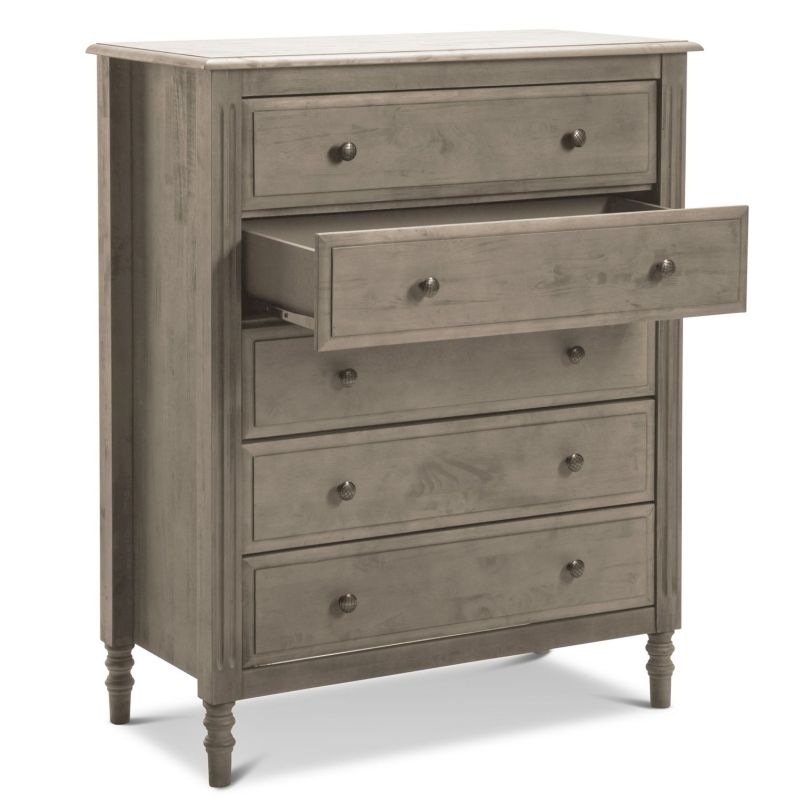 Lydia 5 Drawer Rubber Wood MDF Tallboy in Grey Buy Tallboys