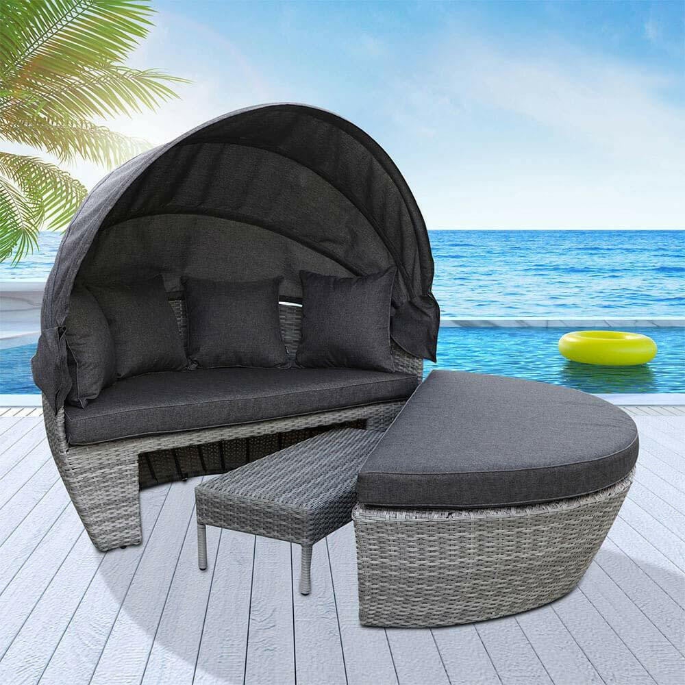 Erith Wicker Outdoor Furniture Day Bed w/ Canopy - Grey | Buy Outdoor