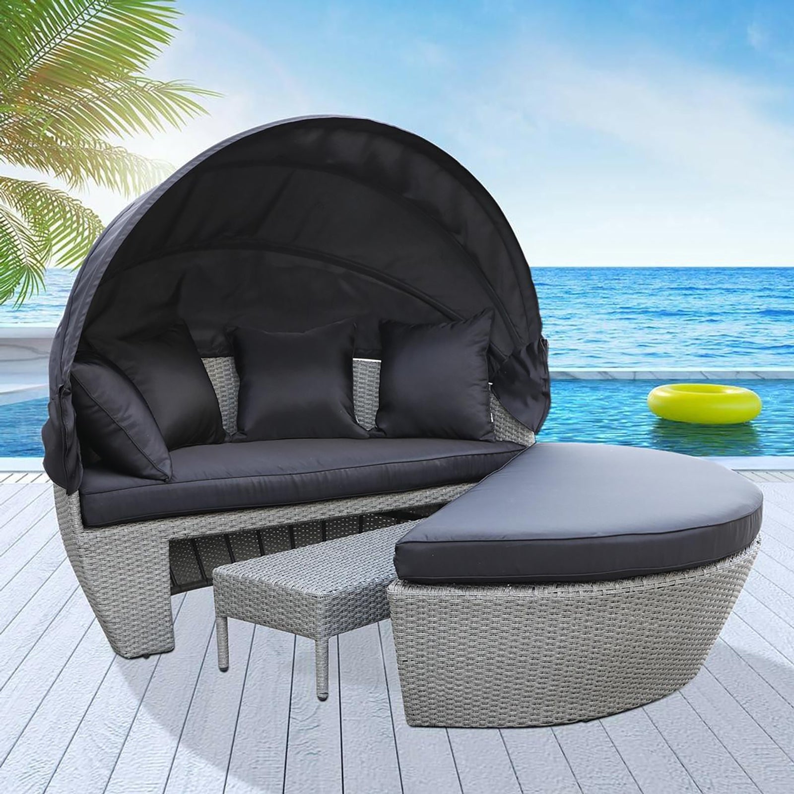 Erith Wicker Outdoor Furniture Day Bed w/ Canopy - Grey | Buy Outdoor