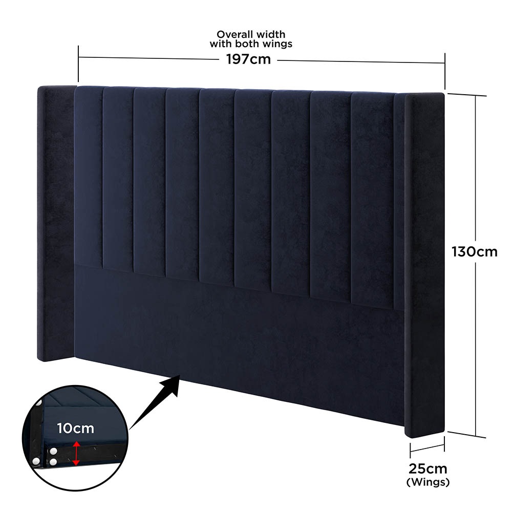 Fulvia Upholstered Velvet King Headboard w/ Wings Navy Buy King