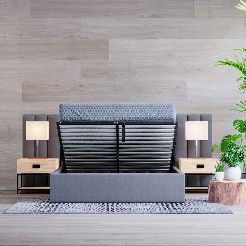 Fabia Fabric Gas Lift Storage Queen Bed Base Grey Buy Queen Bed Frame 591641