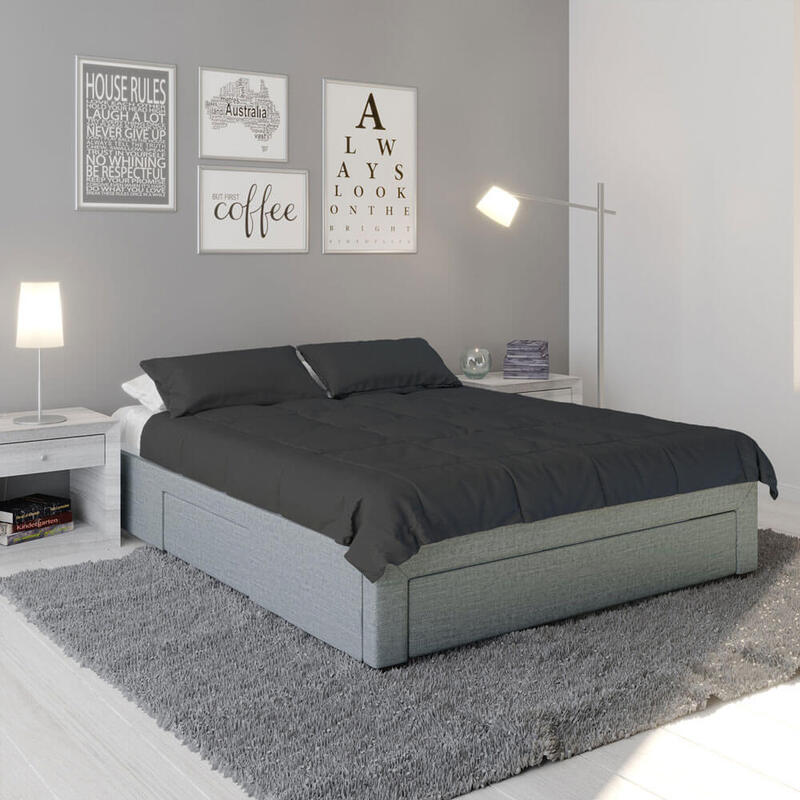 Octavia Fabric Double Bed Frame W Storage Drawers Light Grey