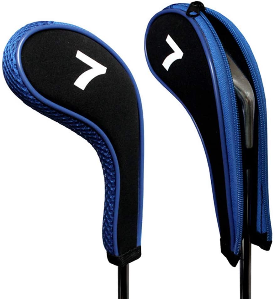 10 x BLUE BLACK ZIPPER GOLF IRON COVER HEAD COVERS with NUMBERS ON BOTH