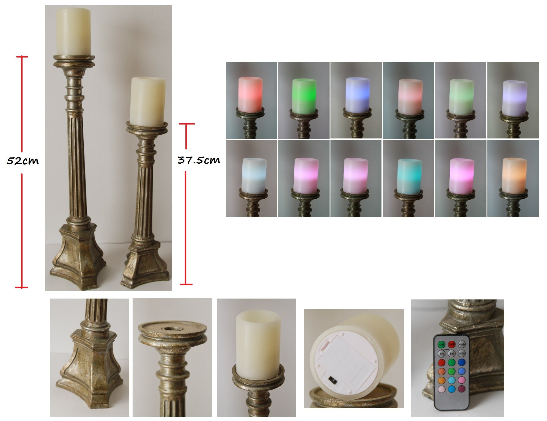 8 x Electric Candles / Vintage Look Candle Holders Ornate Candlestick