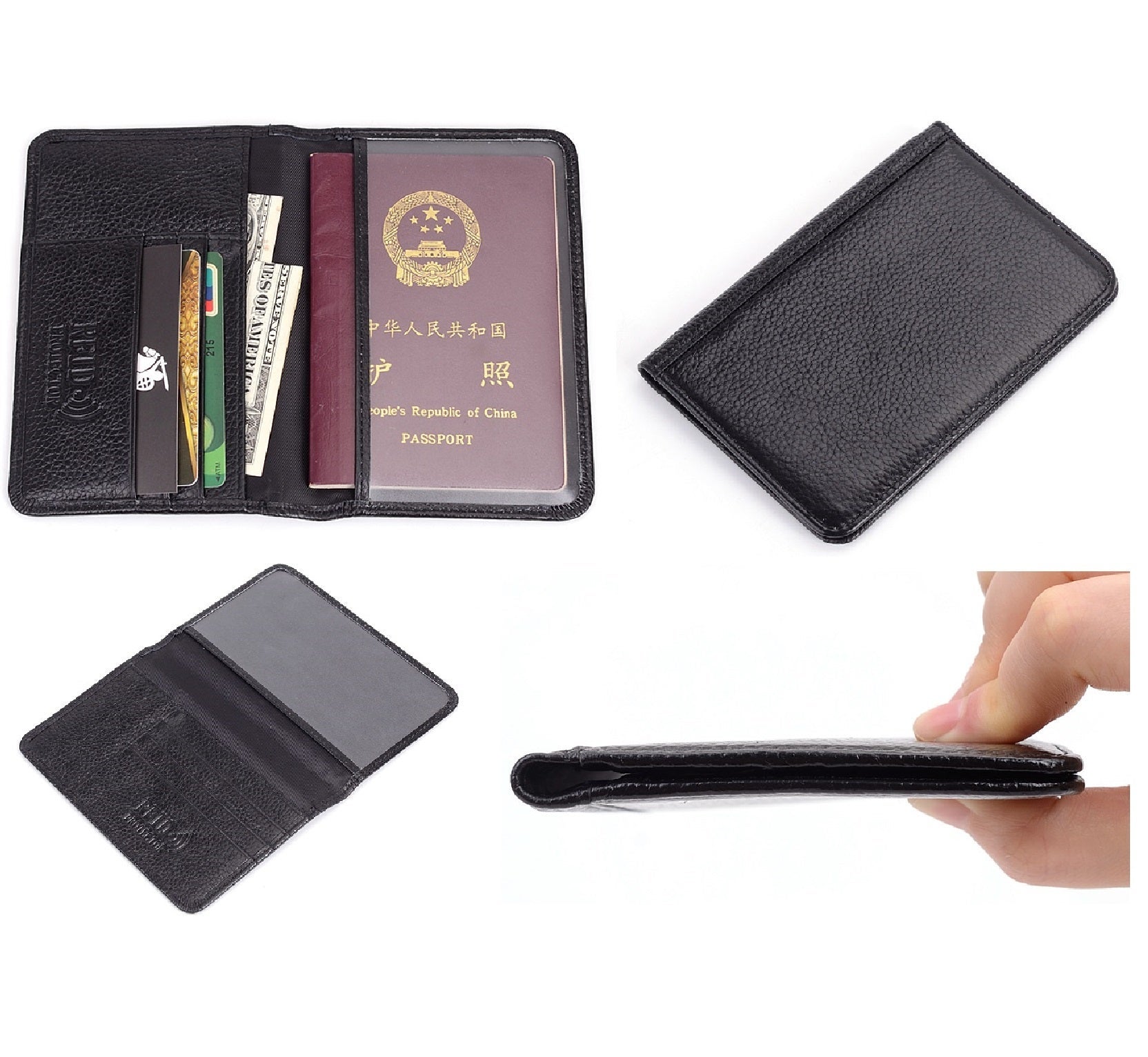 RFID Mens Womens Passport Wallet Security Lined Full Grain Cow Leather ...