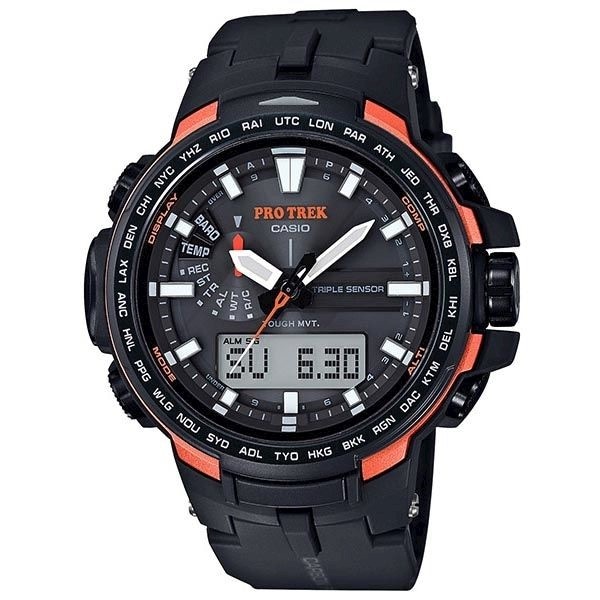 Casio Protrek Solar Analogue/Digital Mens Black/Orange Watch PRW6100Y1