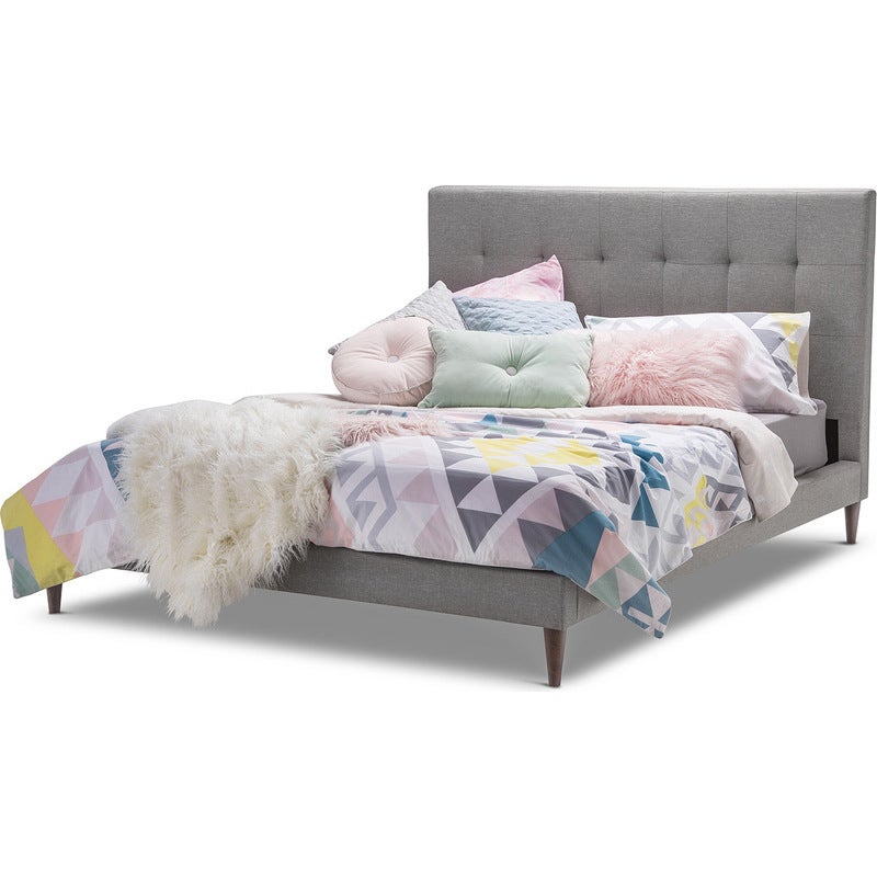 Rika Queen Fabric Tufted Bed Frame in Light Grey | Buy Queen Bed Frame