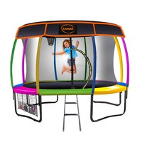 10ft Trampoline Free Safety Net Spring Pad Roof Mat Ladder Basketball - Rainbow