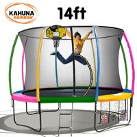 Kahuna Trampoline 14 ft with Basketball Set - Rainbow