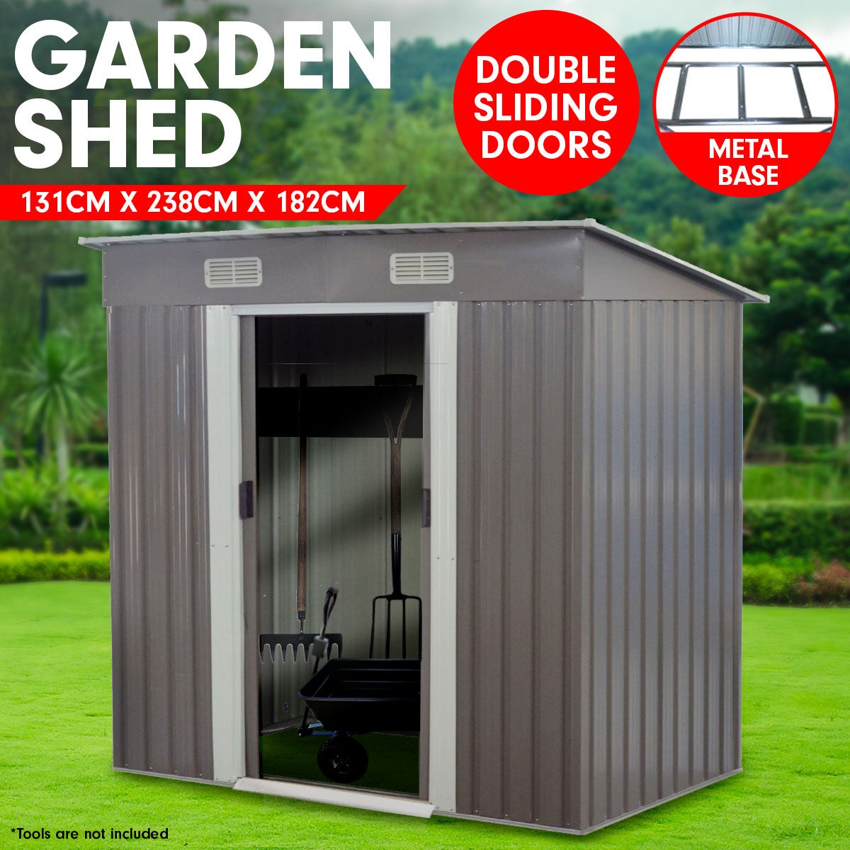 4ft x 8ft Garden Shed with Base Flat Roof Outdoor Storage 