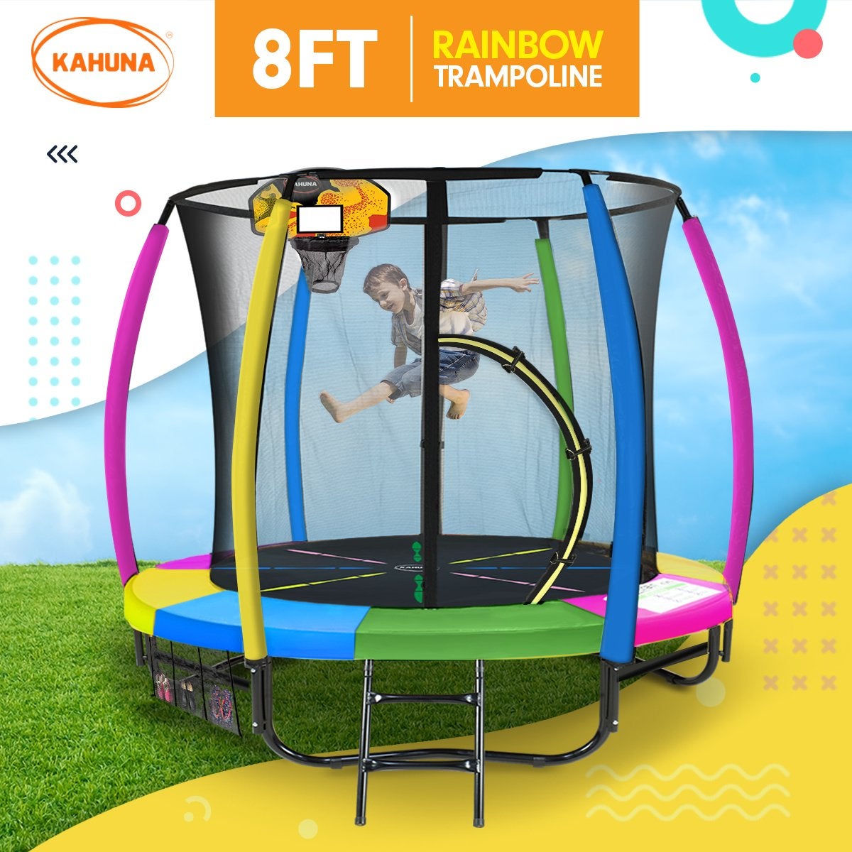 8ft Kahuna Trampoline Safety Net Spring Pad Cover Mat Ladder Free