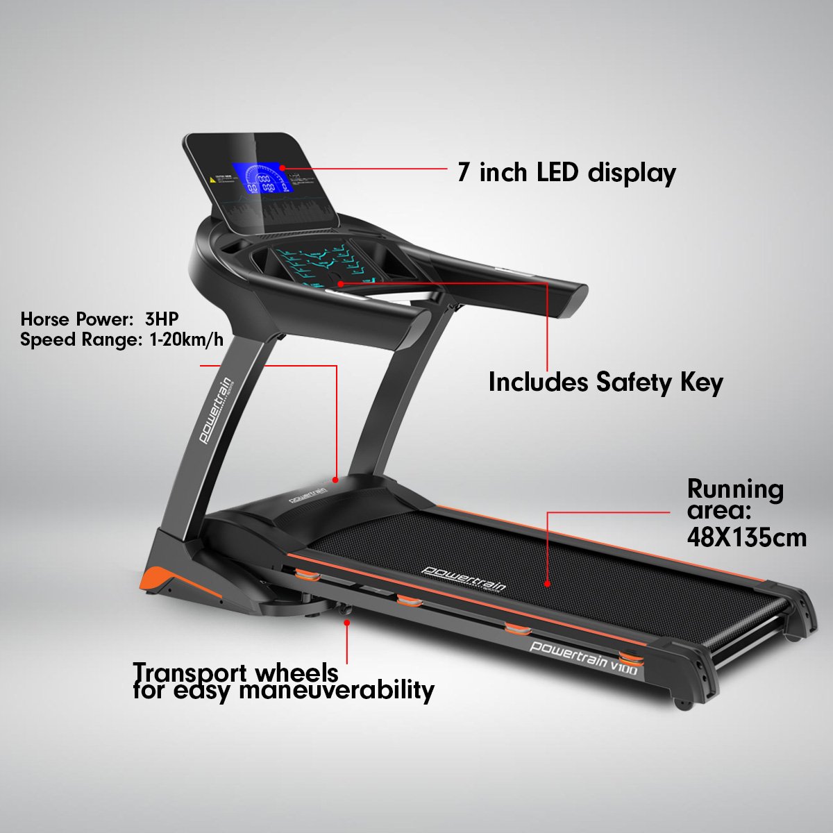 Powertrain V100 Treadmill Running Fitness Exercise Machine Home Gym