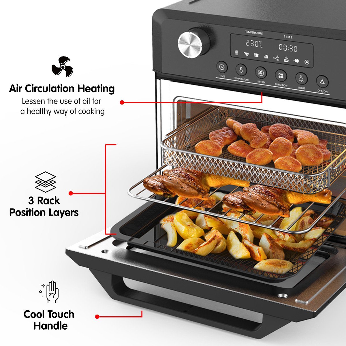 Pronti 18L 1500W Electric Air Fryer Multi Cooker Oven Black | Buy Air