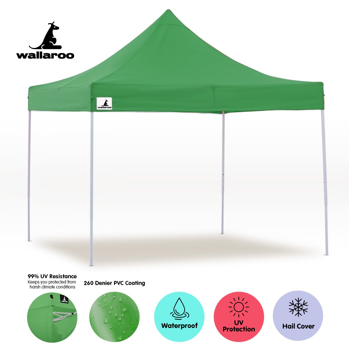 Green 3x3 Wallaroo Pop Up Outdoor Gazebo Folding Tent Party Marquee