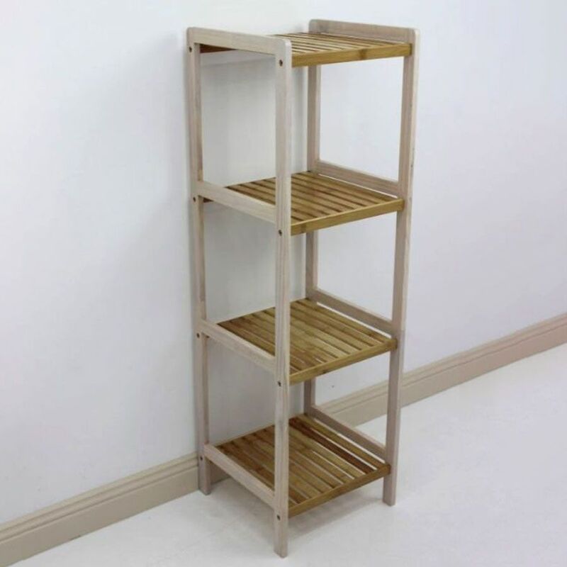 Bamboo White Slatted Shelving Unit 4 Tier Buy Bathroom Shelves 77252548