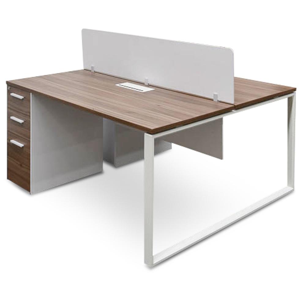 Halo 2 Seater Walnut Office Desk With Privacy Screen Buy Office