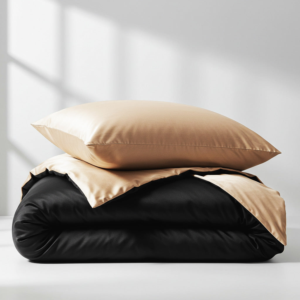 Satin Quilt Cover Black/Champagne Reversible Buy Queen Quilt Cover