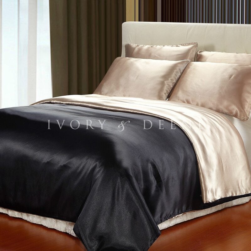 Satin Quilt Cover Black Champagne Reversible Buy Queen Quilt