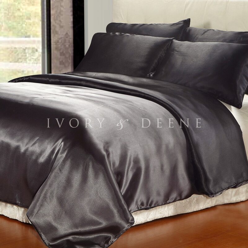 Satin Quilt Cover Charcoal Black Reversible Buy Queen Quilt