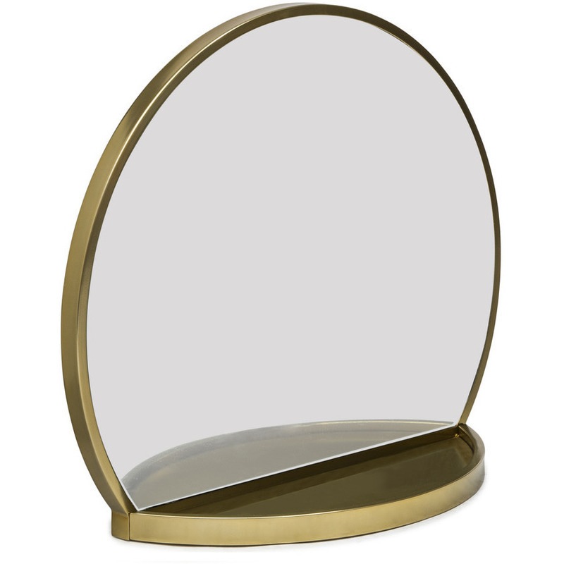 Antique Round Table Wall Mirror With Shelf In Brass Antique Round Table Wall Mirror With