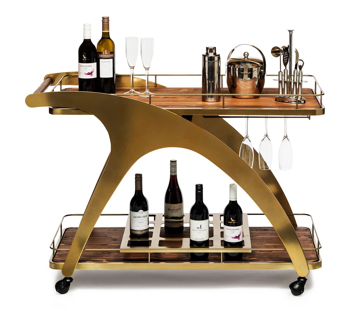 French Brass Drinks Trolley Bar Cart Contemporary with Wood Top Buy Wine Racks & Holders 1518510