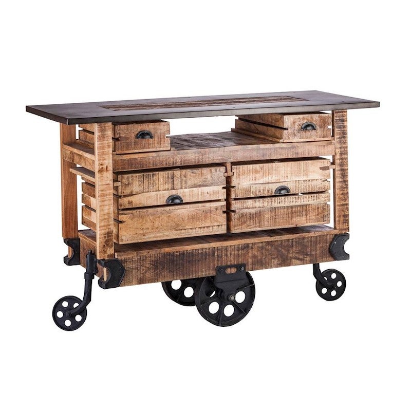 Industrial Wooden Kitchen Island Storage Trolley on Wheels | Buy Kitchen Islands