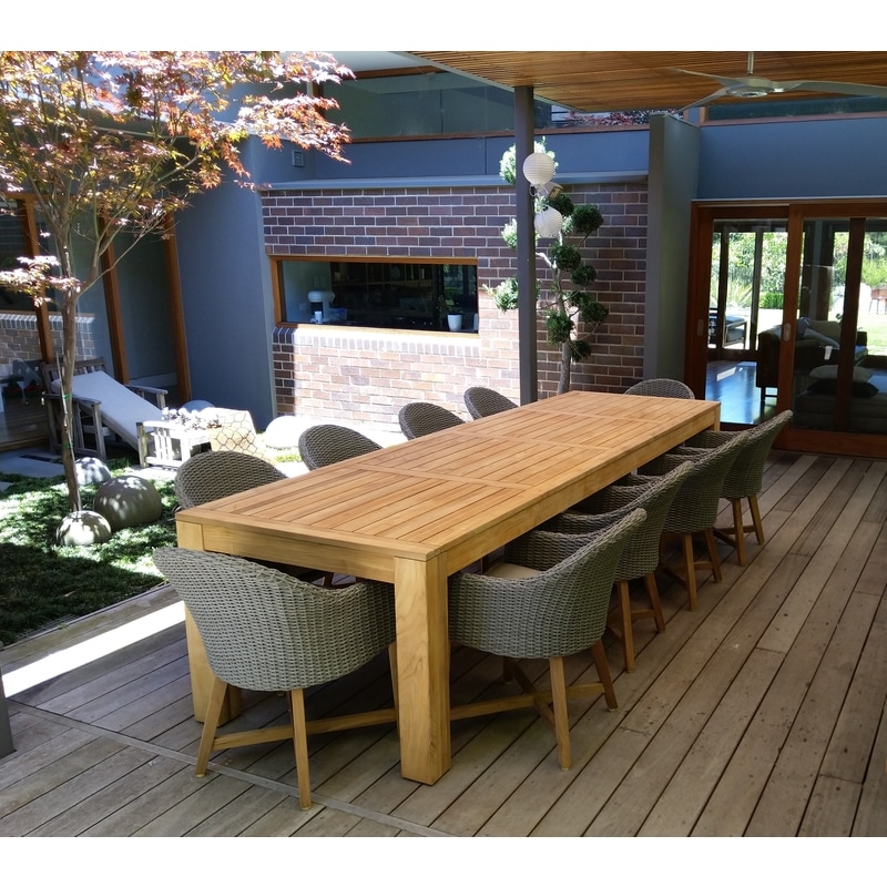 Entertainer 3.3M Teak Outdoor Table With 10 Coastal Wicker Dining