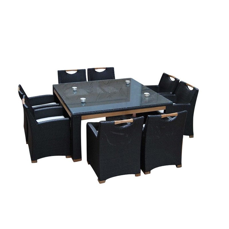 Freedom 8 Seater Square Outdoor Wicker And Teak Dining Table And Chairs