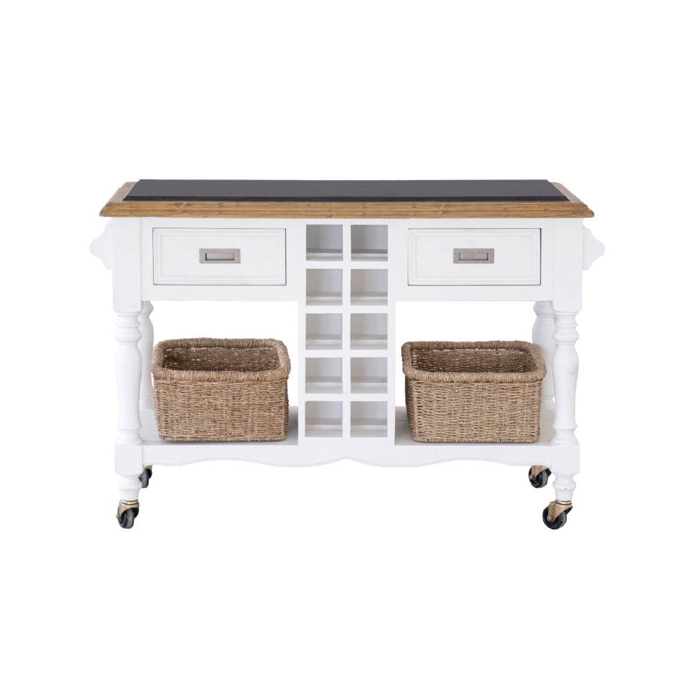 Hampton Kitchen Island Bench In Distressed White With Honey Top
