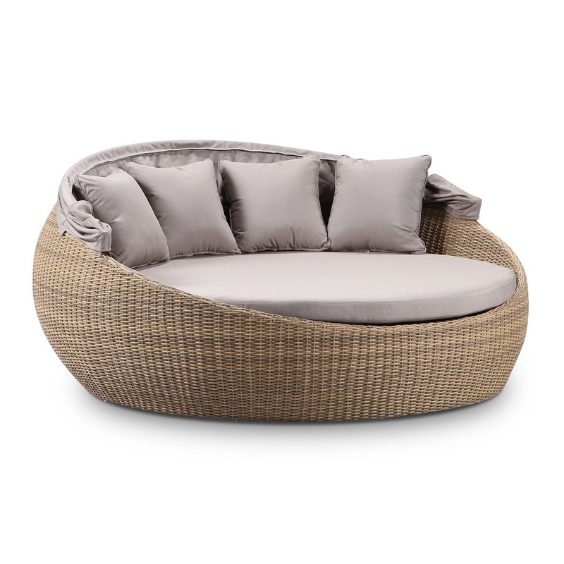 Large Newport Outdoor Wicker Round Daybed With Canopy In ...