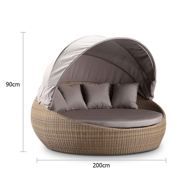 Large Newport Outdoor Wicker Round Daybed With Canopy In Sunbrella