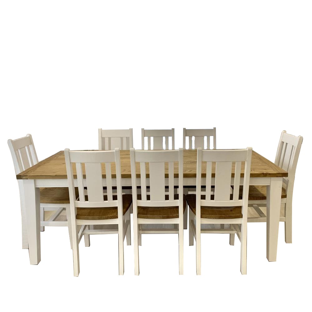 Leura Belle Rustic 8 Seater Rectangle Dining Table And Chairs Setting