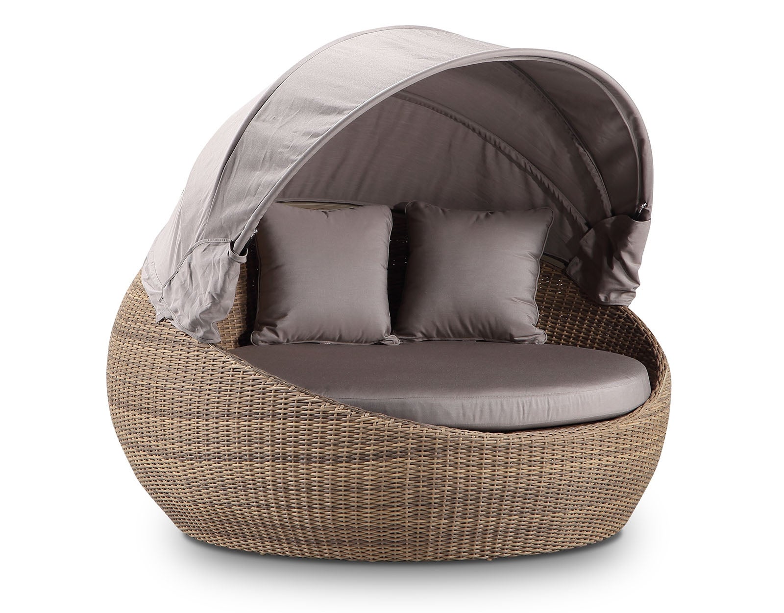 Newport Outdoor Wicker Round Daybed With Canopy In Sunbrella - Kimberly