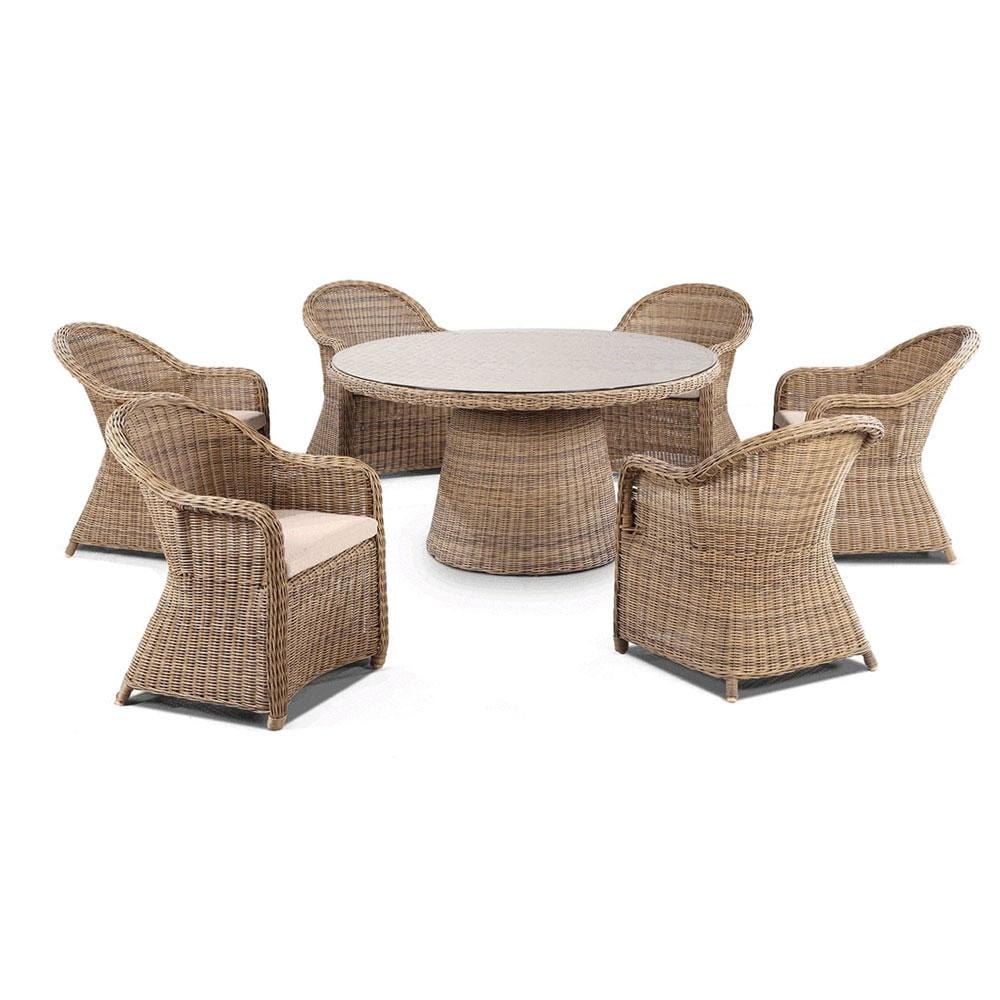 Plantation 6 Seater Outdoor Wicker Round Alfresco Dining ...