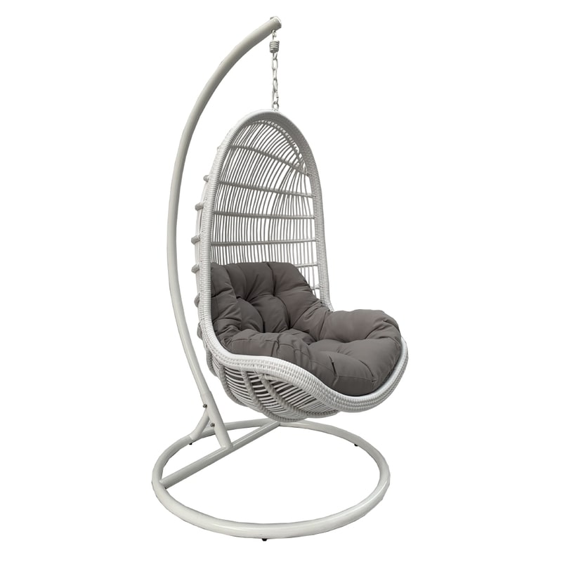 Trojan Outdoor Wicker Hanging Egg Chair With Stand In White | Buy