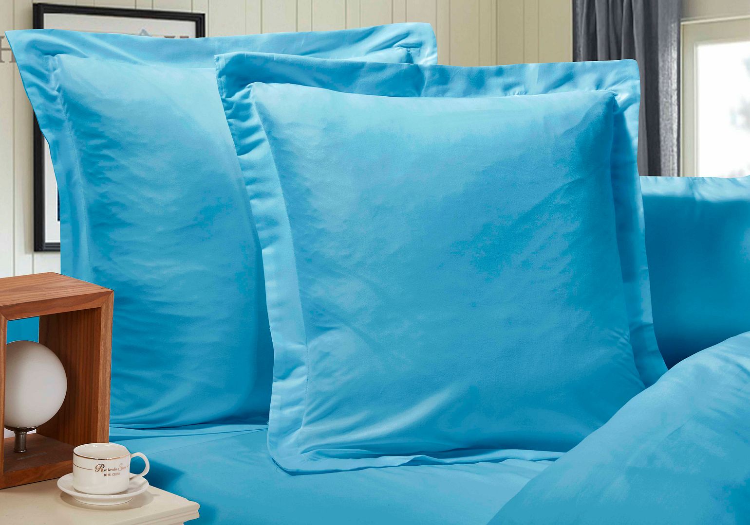 1000tc Premium Ultra Soft European Pillowcases 2 Pack Light Blue
