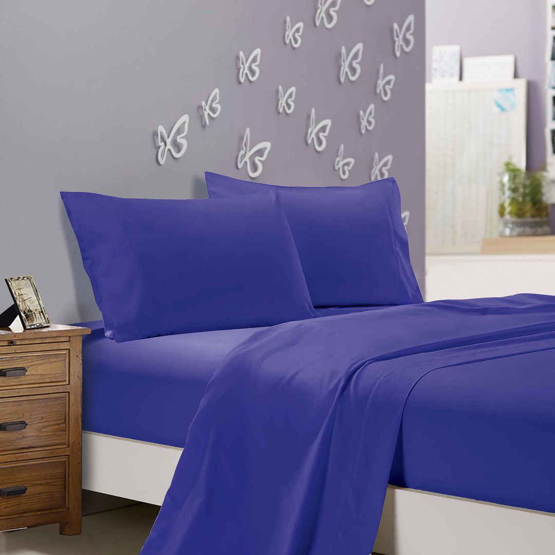 1000TC Ultra Soft 4Piece Super King Size Sheet Set Royal Blue Buy