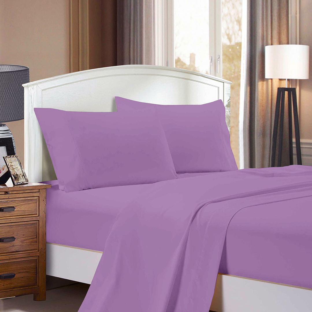 1000TC Ultra Soft Flat & Fitted Sheet Set - Queen Size Bed - Lilac ...