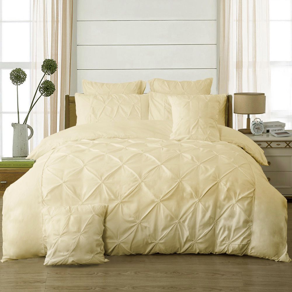 Diamond Pintuck King Size Duvet Doona Quilt Cover Set Cream