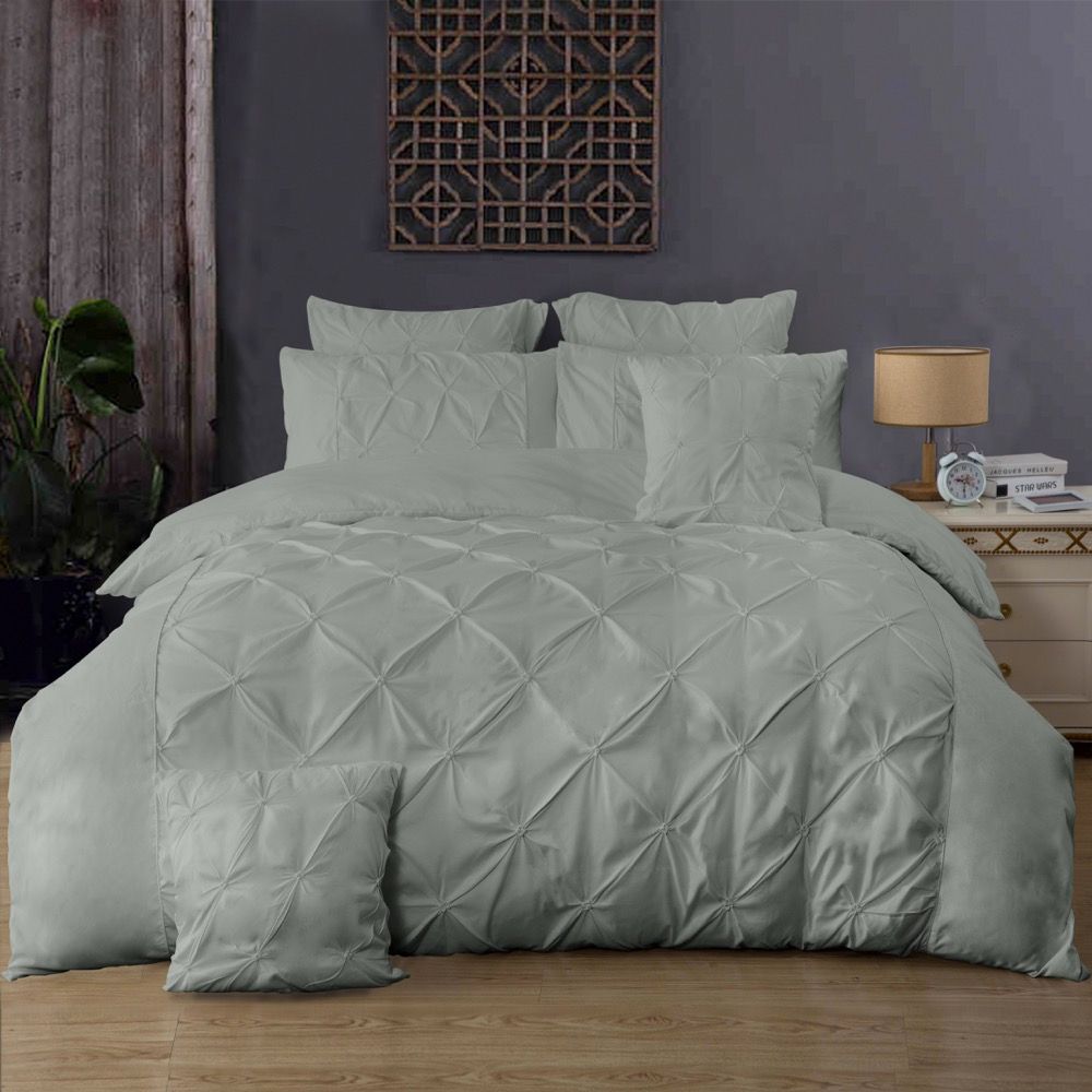Diamond Pintuck King Size Duvet Doona Quilt Cover Set Grey Buy King
