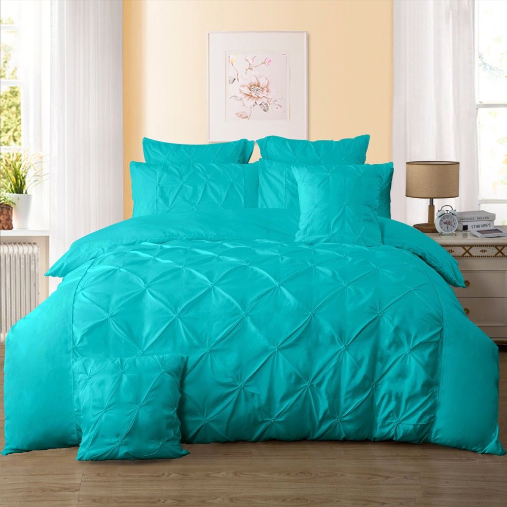 Diamond Pintuck Queen Size Duvet Doona Quilt Cover Set Teal