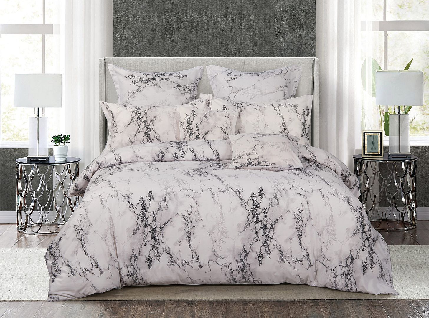 Marble White Quilt/Doona/Duvet Cover Set (Queen Size) M404 Buy Queen