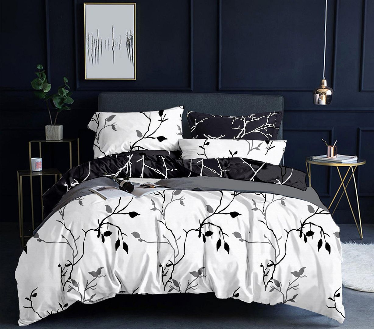 Tree Reversible Quilt/Doona/Duvet Cover Set(King Size) White M386
