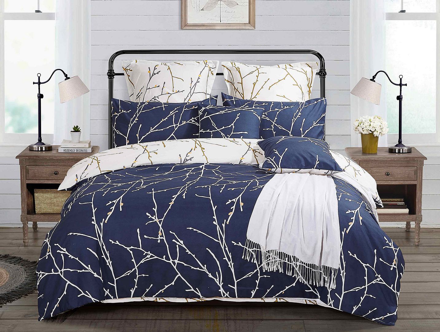 Tree Reversible Quilt/Doona/Duvet Cover Set(Super King Size) - Blue ...