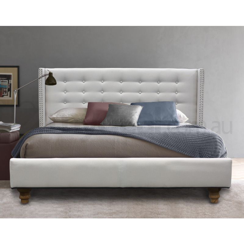 Mayfair Queen Fabric Stud Tufted Bed Frame in White Buy Queen Bed