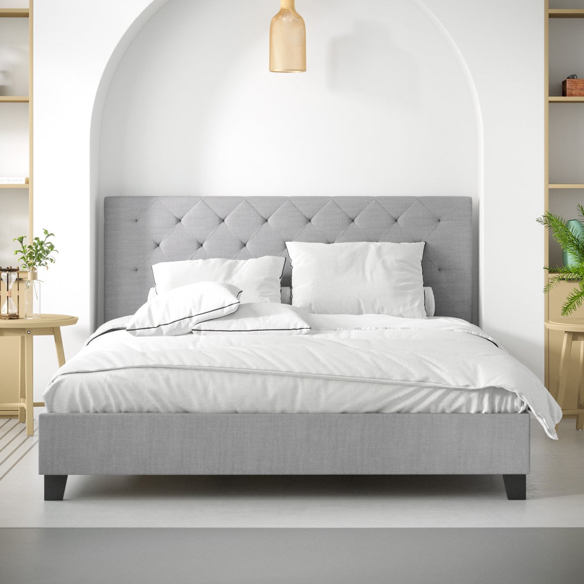 Ash Grey Fabric Diamond Bed Frame in King Queen & Double Size Buy Bed